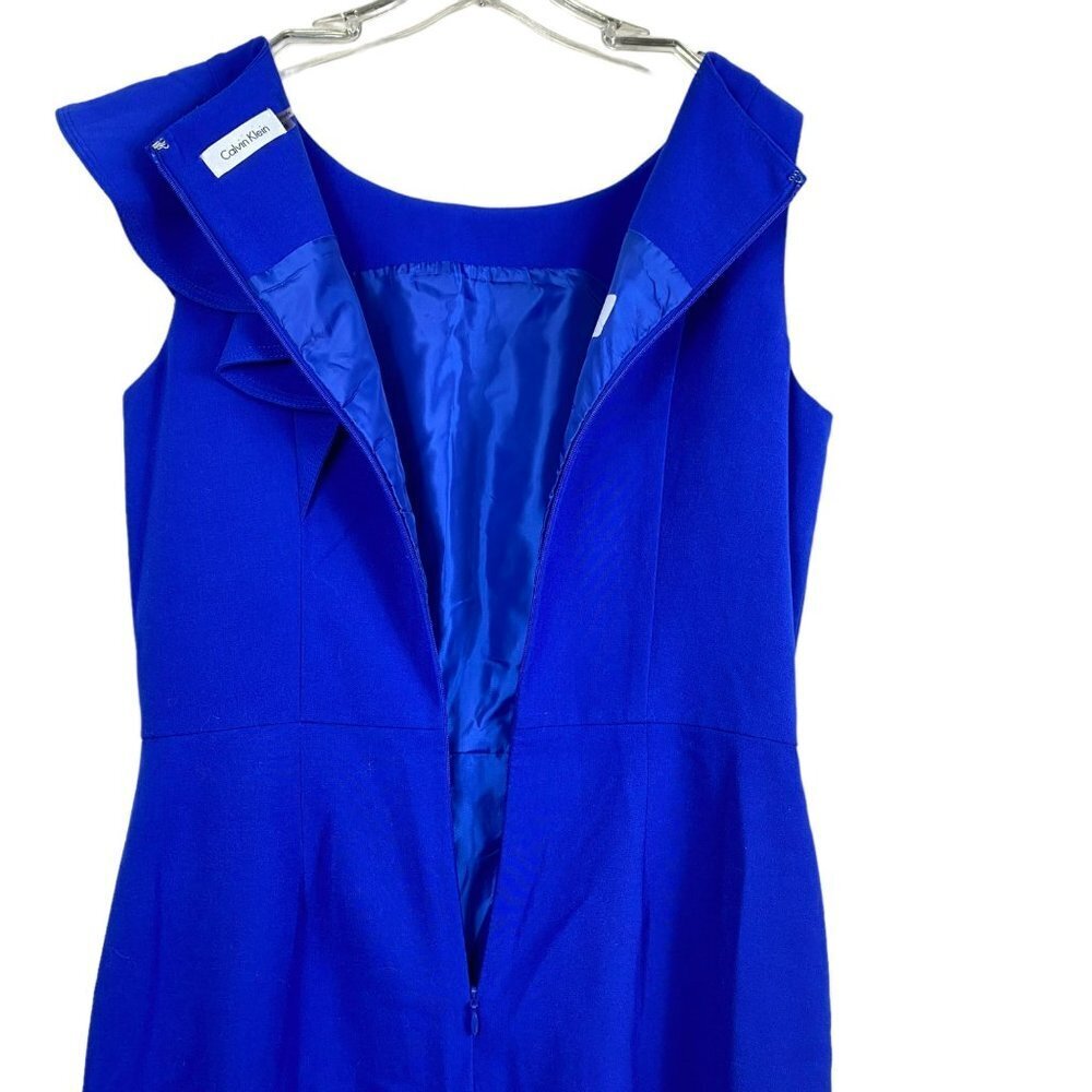 Calvin Klein Royal Blue Ruffle Sheath Dress Size 8 - Picture 12 of 15